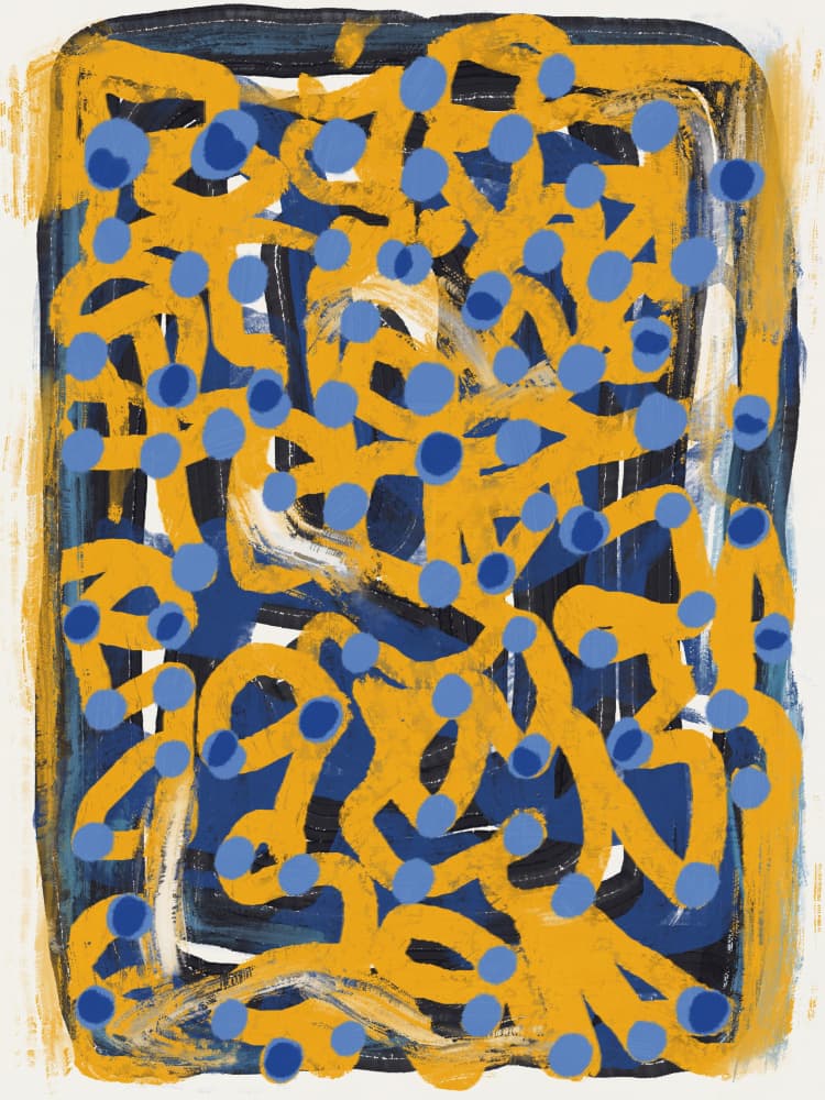 Dynamic Blue Yellow Dots by Little Dean — canvas wall art