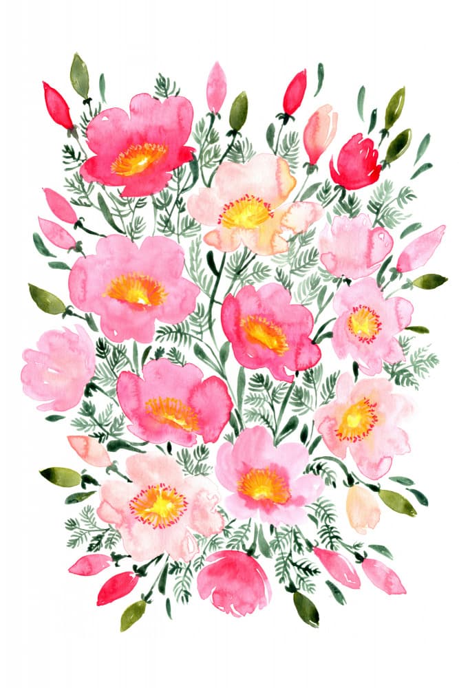Pink Wildflower Bouquet by Rosana Laiz Blursbyai — canvas wall art