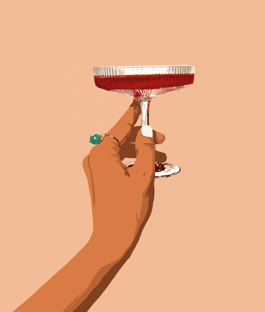 Red Cocktail Hand by Uma Gokhale — canvas wall art