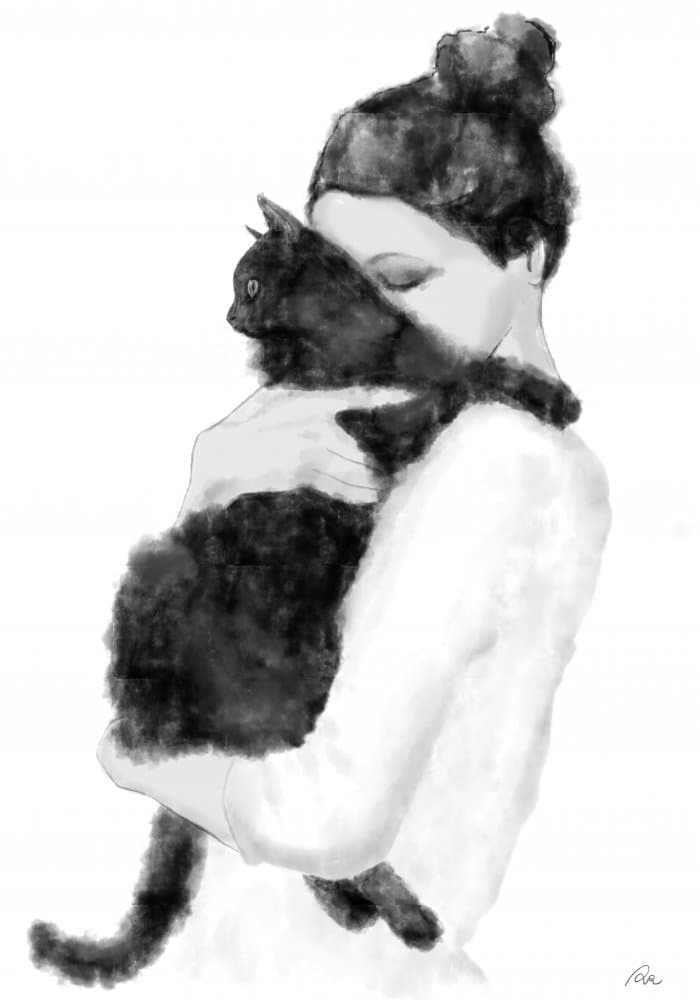 Woman And Black Cat by Pictufy Studio II — canvas wall art