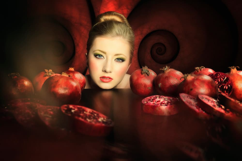 Mysterious Pomegranate Portrait by Alexandra Fira — canvas wall art