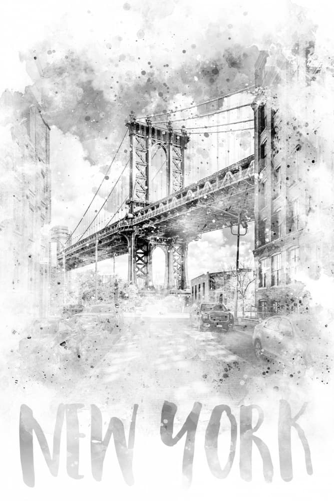 Manhattan Bridge Watercolor View by Melanie Viola — canvas wall art