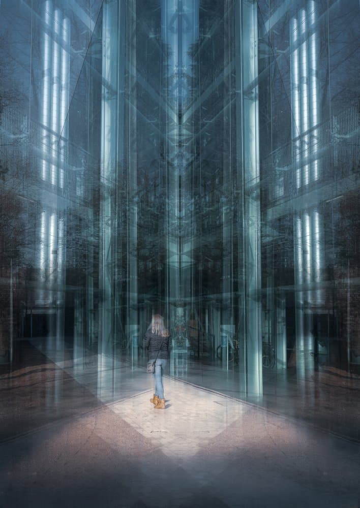 Woman in Glass Architecture by Liliane Lathouwers — canvas wall art
