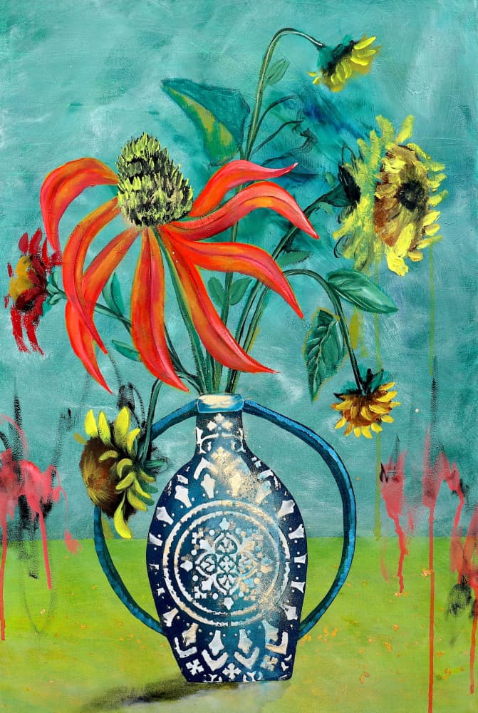 Colorful Vase Flowers by POOVI ART — canvas wall art
