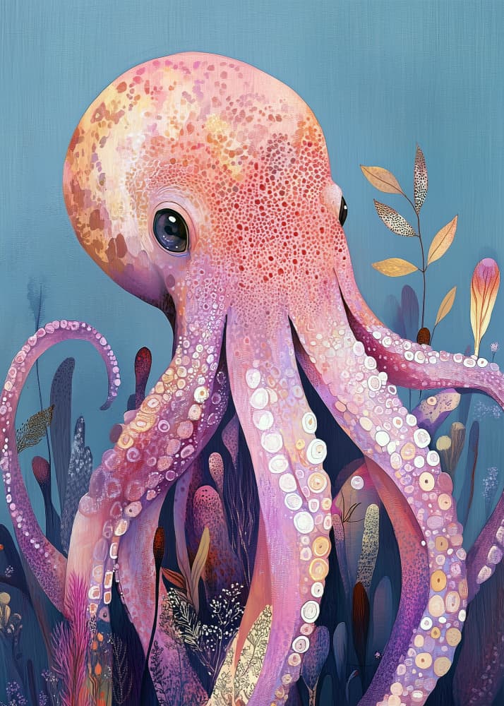 Whimsical Pink Octopus by Justyna Jaszke — canvas wall art