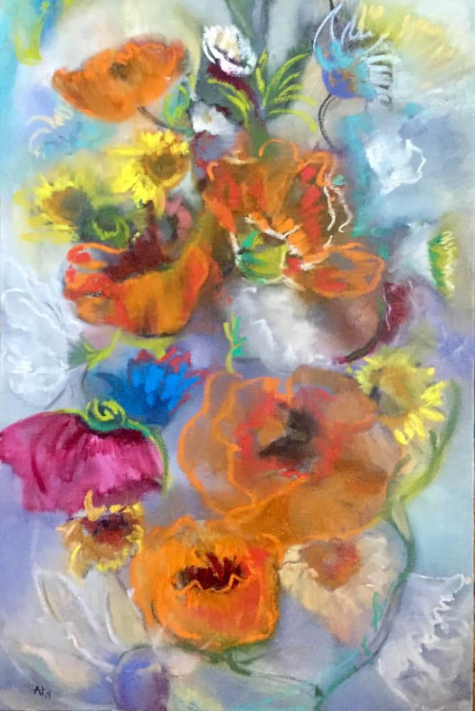Vibrant Poppies Sunflowers by Alexandra Higgins — canvas wall art