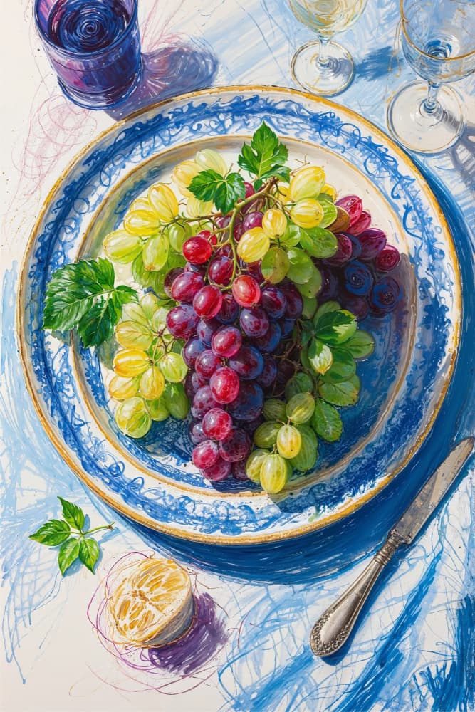 Summer Grapes on Plate by The Art Concept — canvas wall art