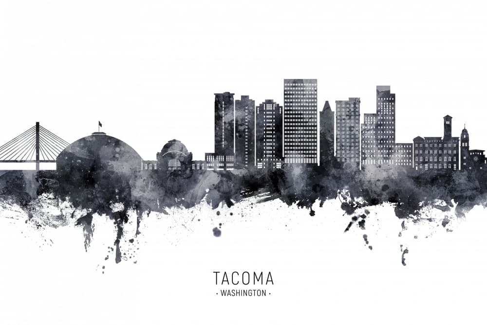 Watercolor Tacoma Skyline by Michael Tompsett — canvas wall art