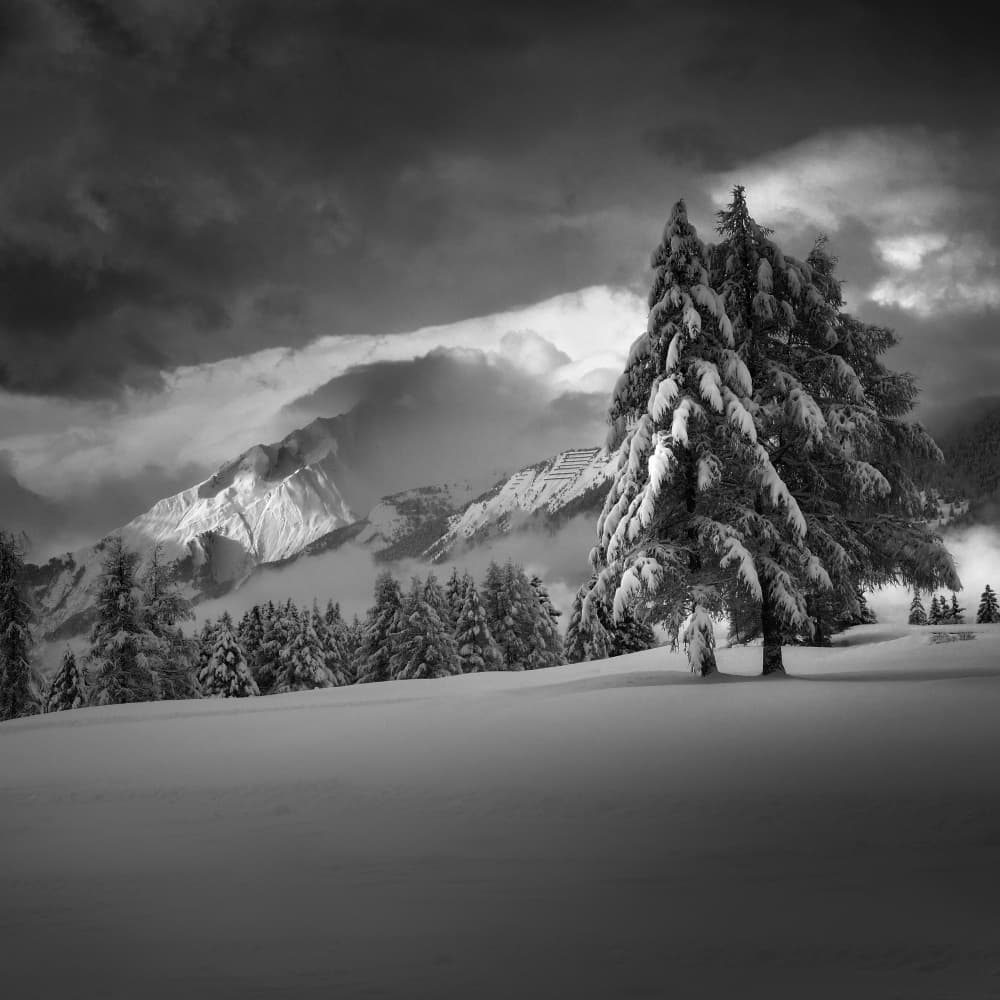 Dramatic Winter Mountains by VéroniqueS — canvas wall art