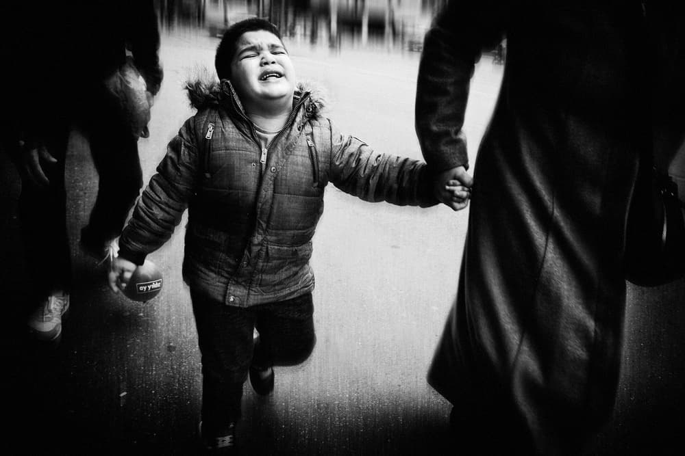 Crying Child Street Scene by Holger Droste — canvas wall art