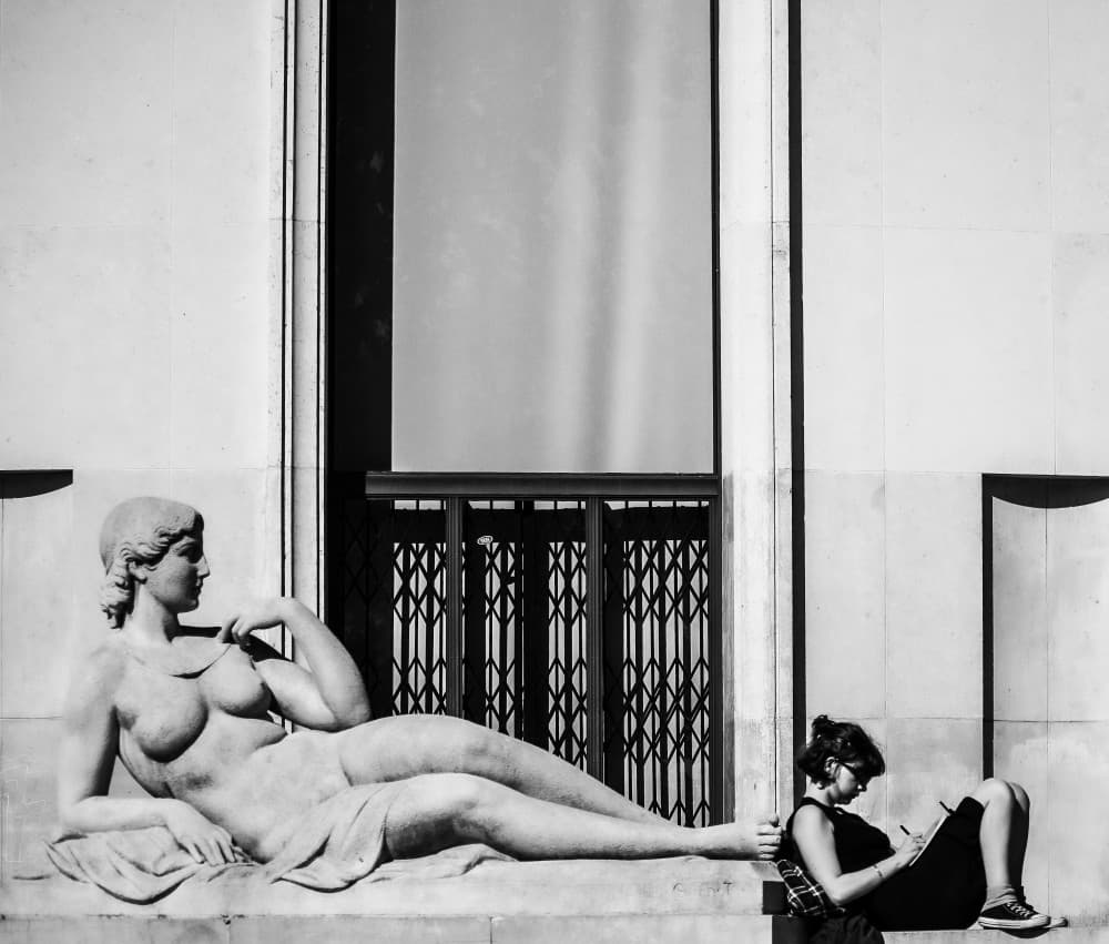 Woman Drawing Statue by Stephane Navailles — canvas wall art