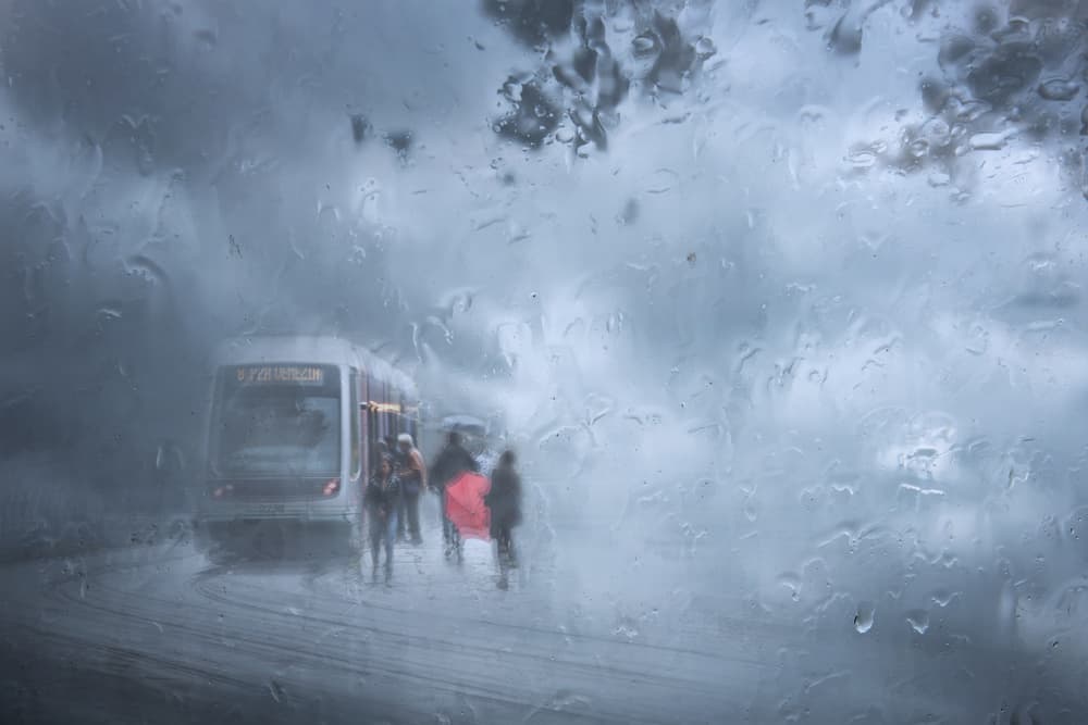 Rainy City Tram by Nicodemo Quaglia — canvas wall art