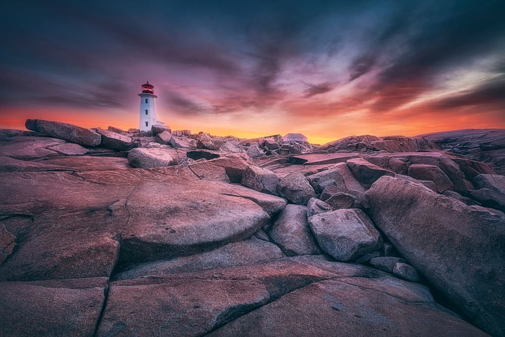Vibrant Sunset Lighthouse by Ben.C.L — canvas wall art