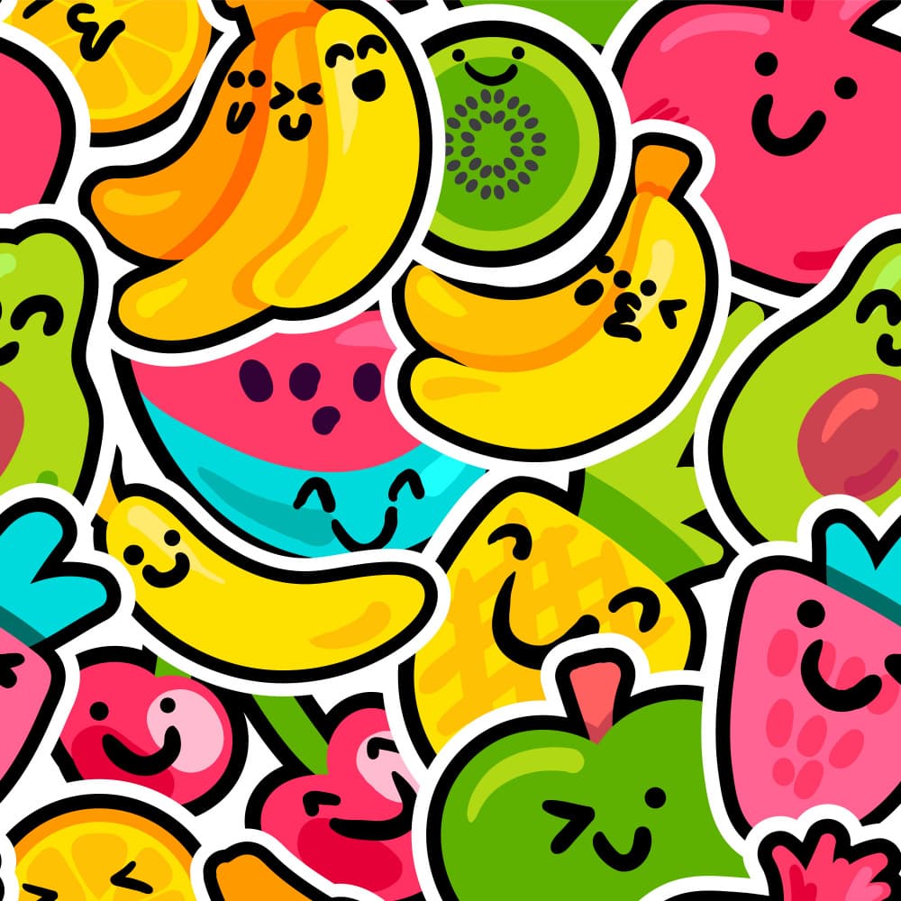 Happy Fruit Stickers by Marika Barsrsind — canvas wall art