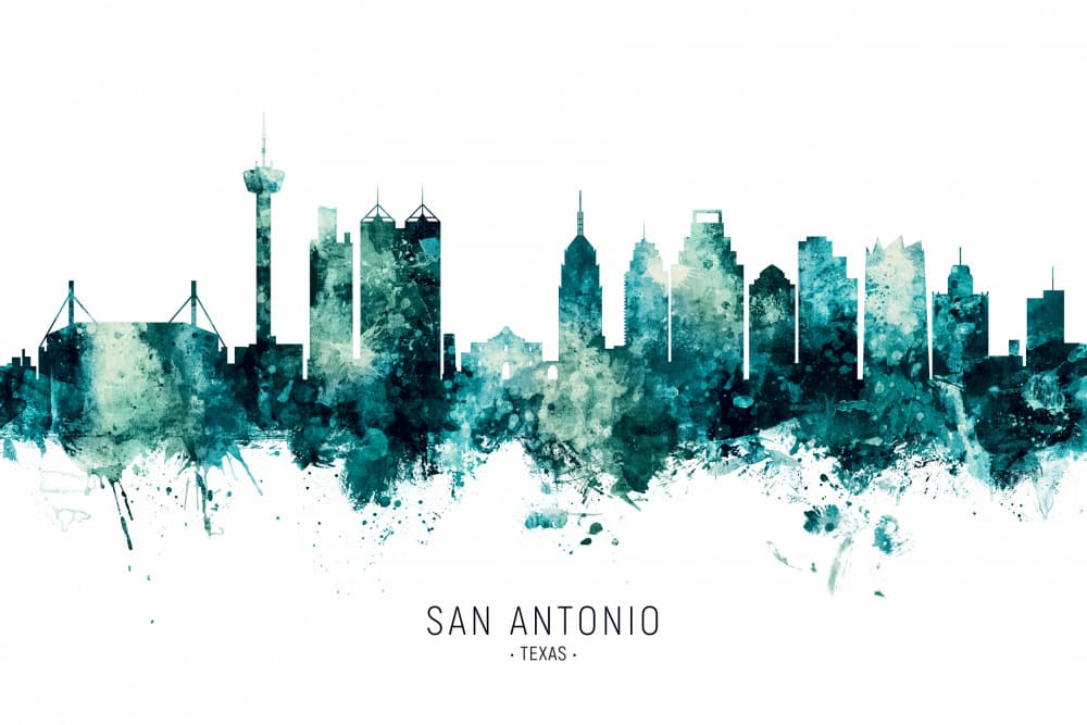 San Antonio Teal Skyline by Michael Tompsett — canvas wall art