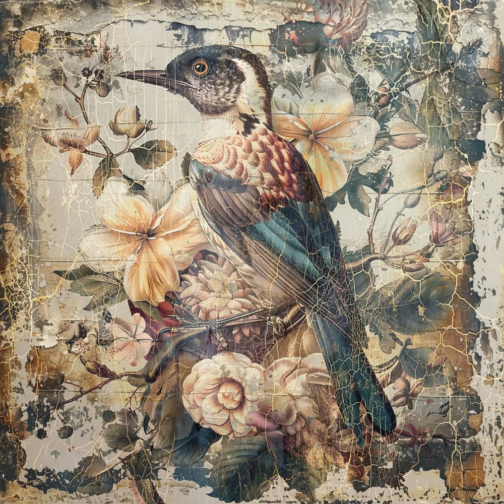Vintage Bird and Blooms by Rafal Kulik — canvas wall art