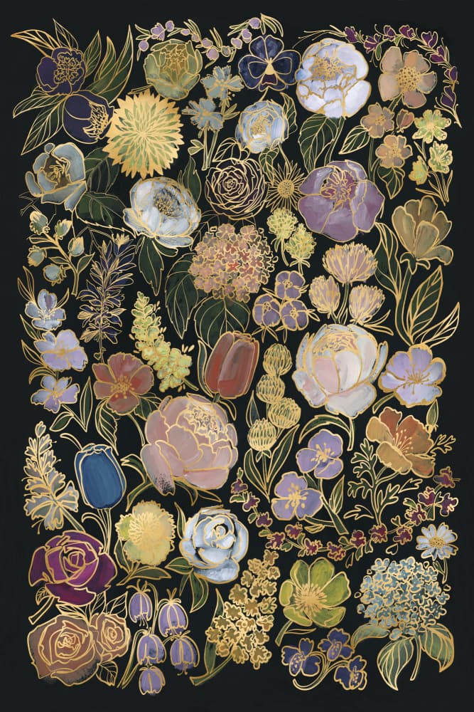 Black and Gold Botanicals by Rosana Laiz Blursbyai — canvas wall art