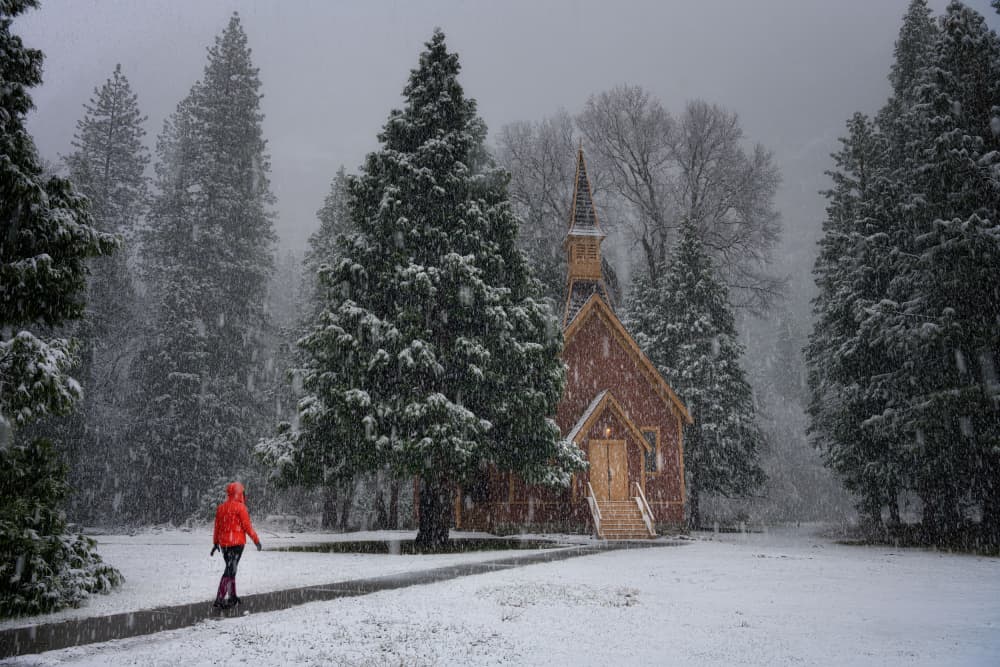 Snowy Chapel Path by Johnny Zhang — canvas wall art
