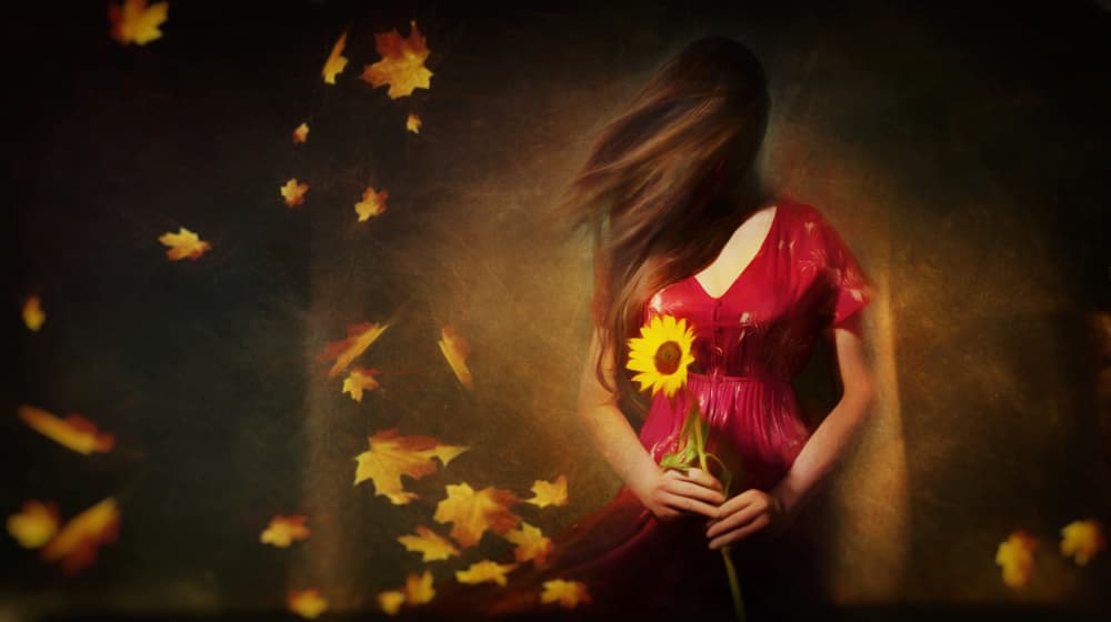 Autumn Woman with Sunflower by Sherin.Abdou — canvas wall art