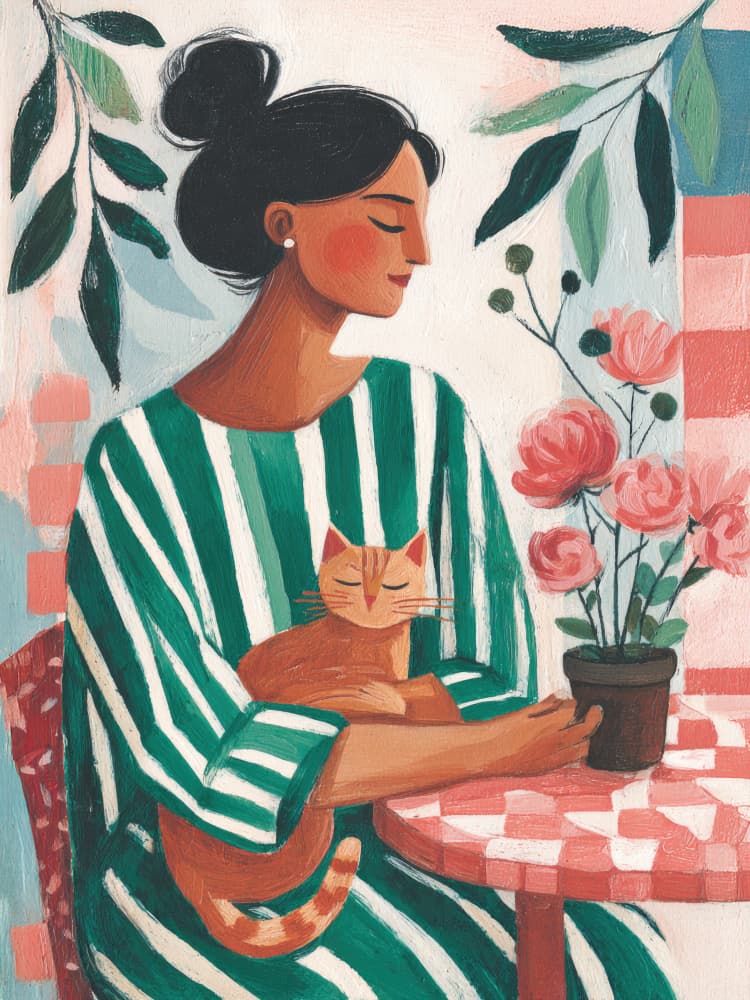 Serene Woman With Cat by Kathrin Pienaar — canvas wall art