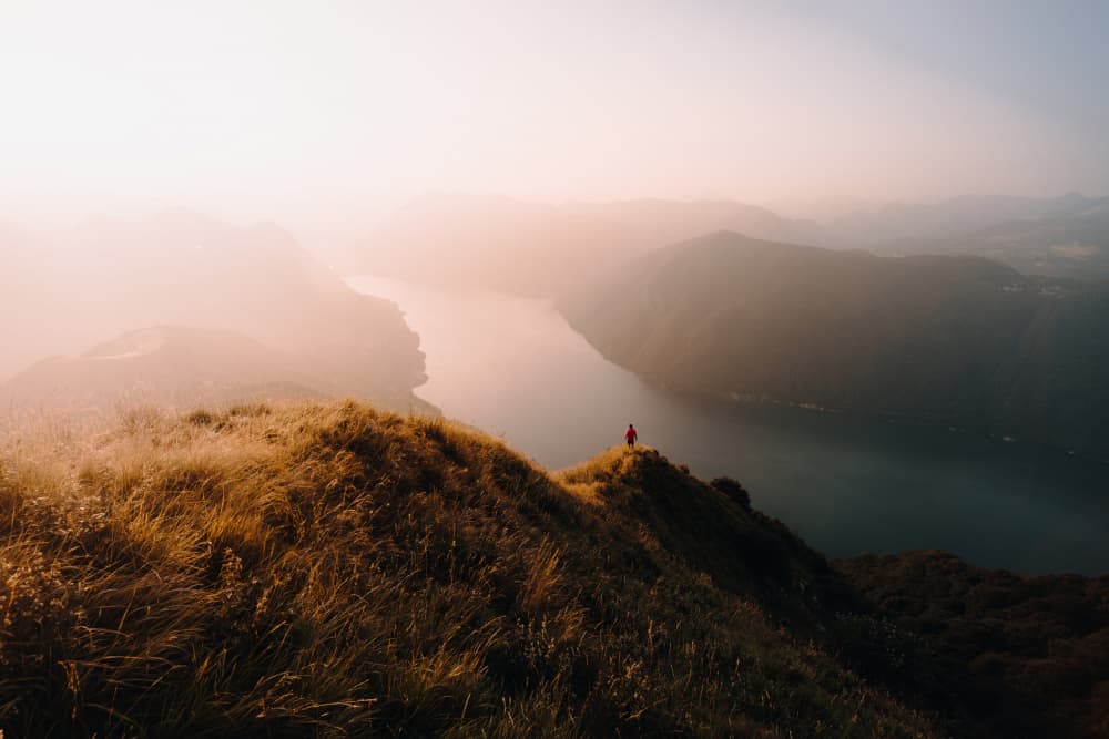 Golden Mountain Lake View by Witold Ziomek — canvas wall art