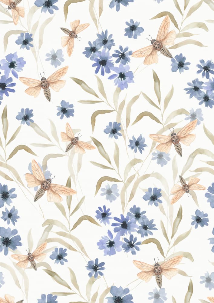 Watercolor Moth Bloom by Linda Sitniece — canvas wall art