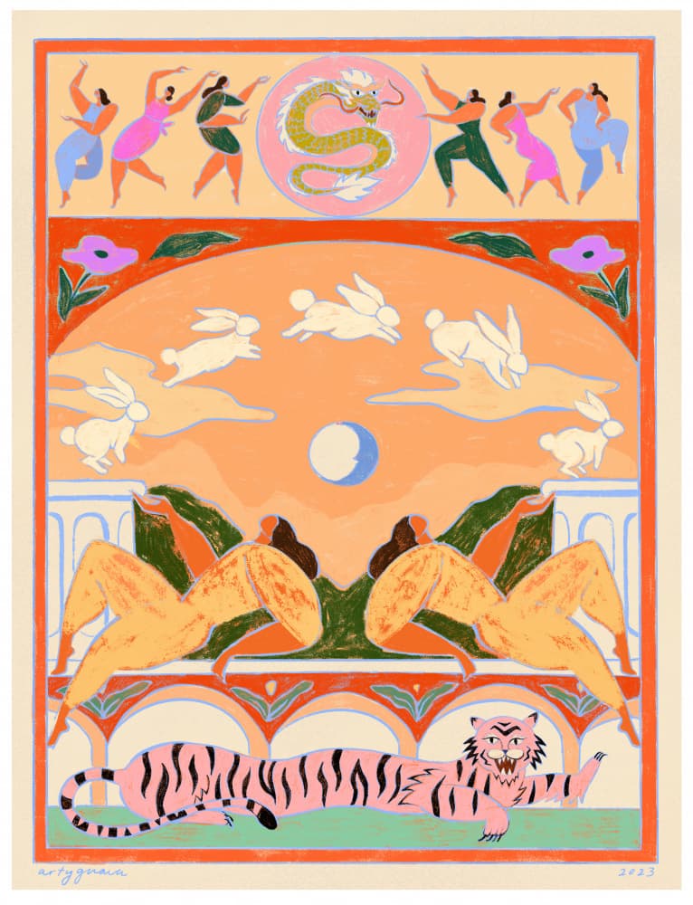 Rabbit Jumps Over the Moon by Arty Guava — canvas wall art