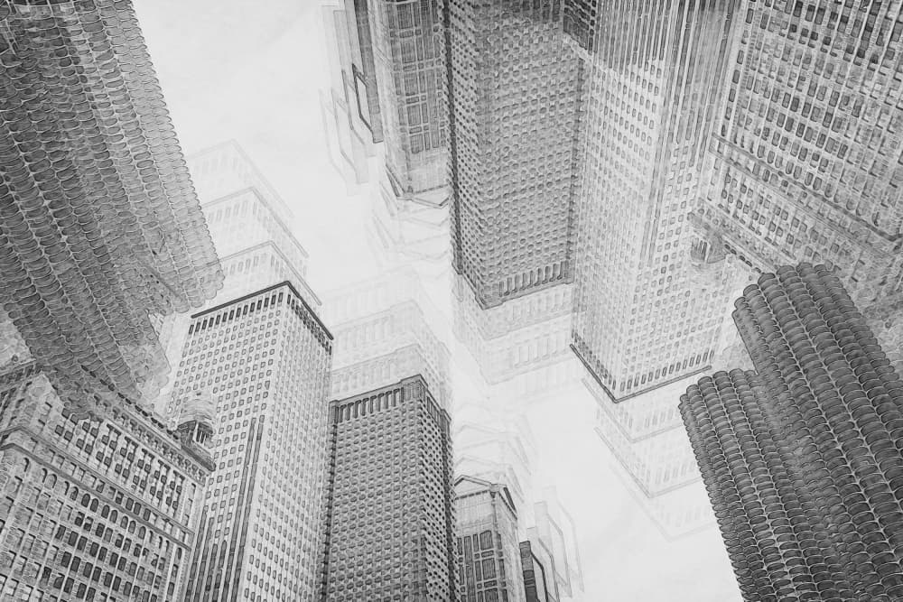 Towering City Perspective by Roswitha Schleicher-Schwarz — canvas wall art