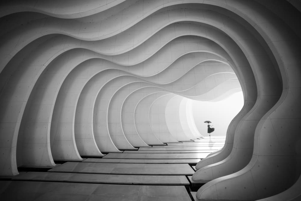 Modern Tunnel Solitary Figure by konglingming — canvas wall art