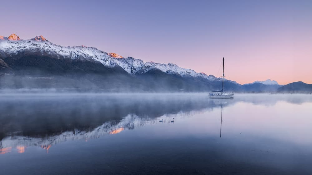 Misty Mountain Sailboat by Dennis Zhang — canvas wall art