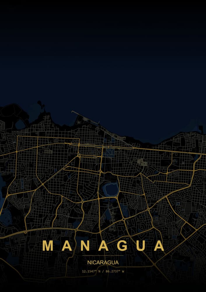 Managua Night Map by HUGO — canvas wall art