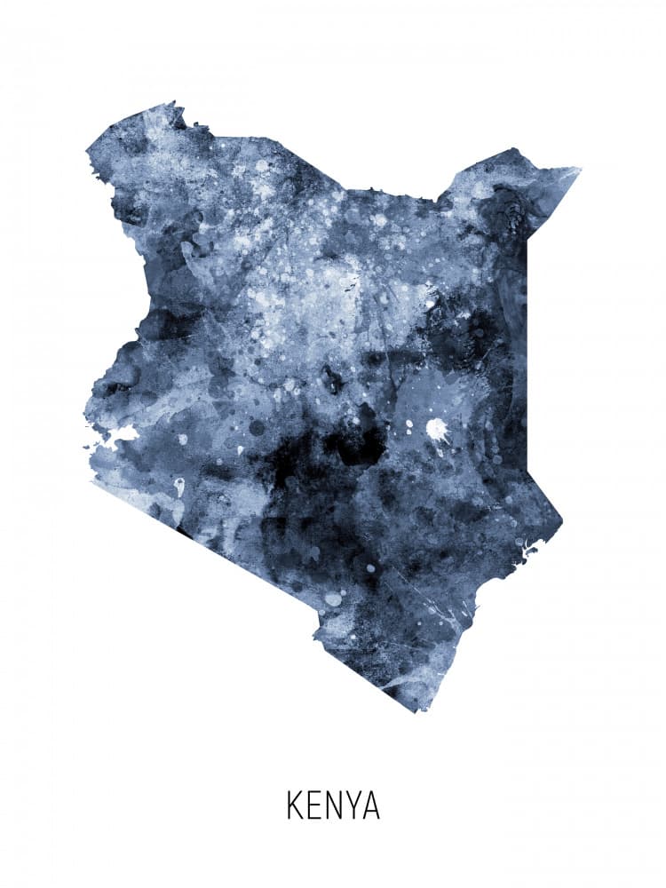 Watercolor Kenya Map by Michael Tompsett — canvas wall art