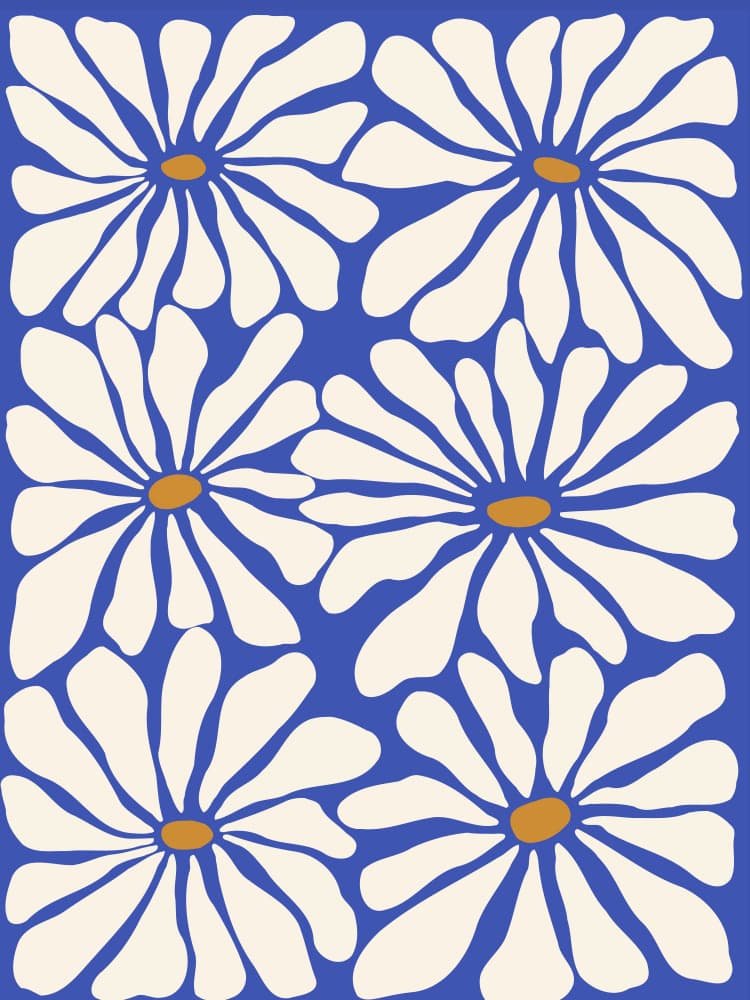 Bold Blue Daisies by Miho Art Studio — canvas wall art