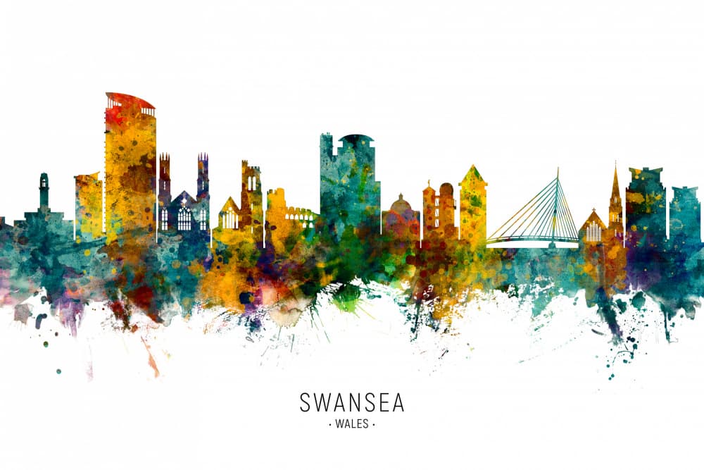 Vibrant Swansea Skyline by Michael Tompsett — canvas wall art