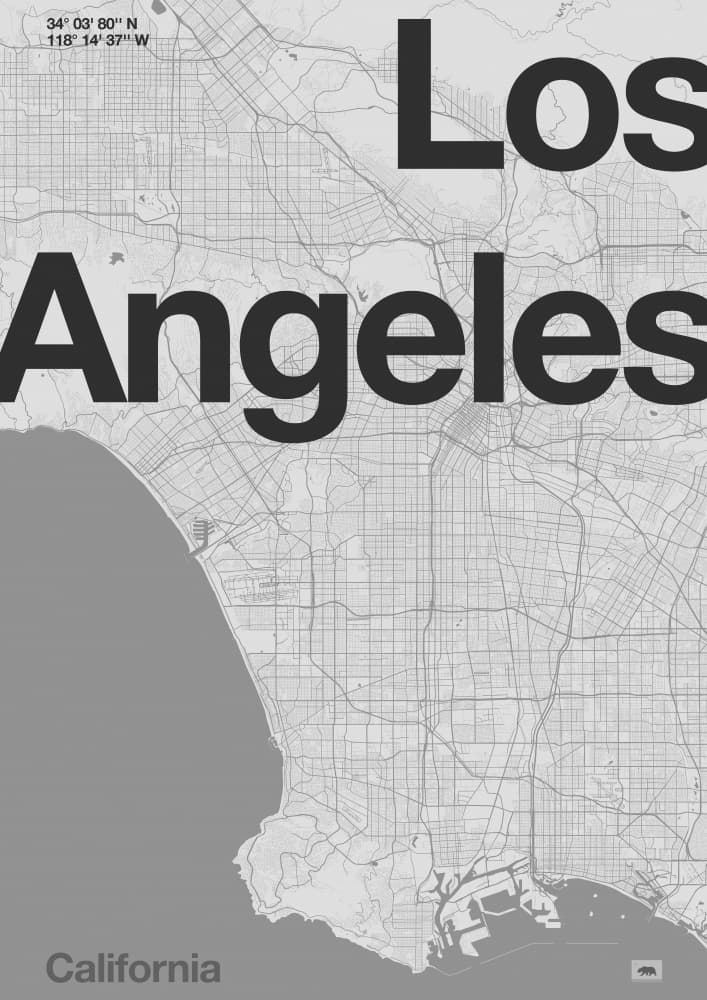 Los Angeles California Map by Florent Bodart — canvas wall art