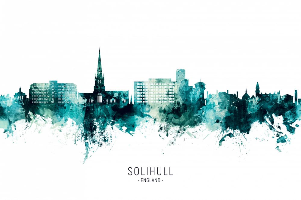 Solihull Cityscape Watercolor by Michael Tompsett — canvas wall art