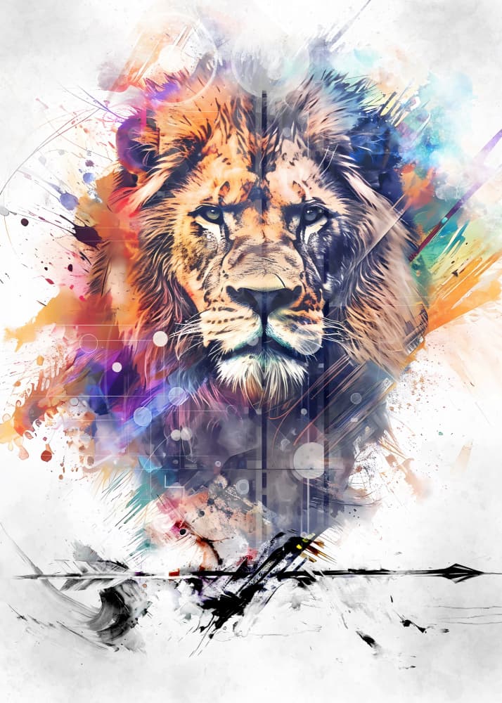 Vibrant Abstract Lion by Rafal Kulik — canvas wall art
