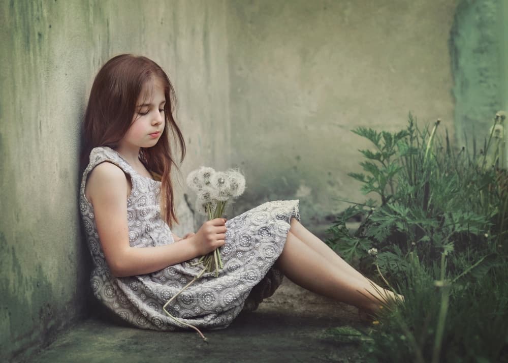 Thoughtful Girl with Dandelions by Monique — canvas wall art