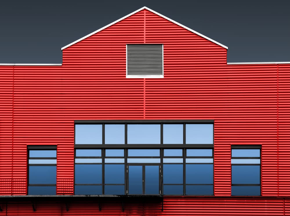 Bold Red Architecture by Roland M Schwerdtfeger — canvas wall art