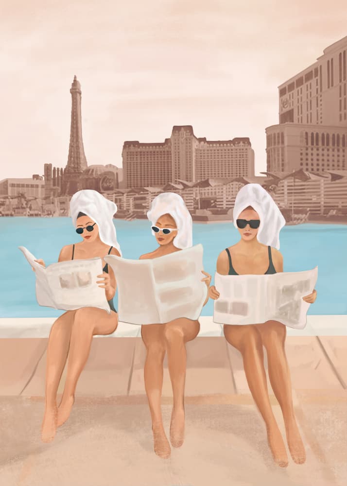 Chic Vegas Poolside Reading by Flow Line — canvas wall art
