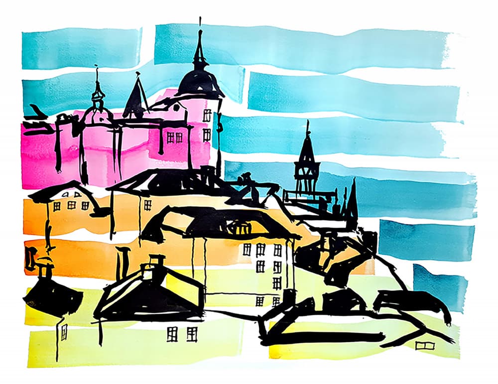 Pink Castle Cityscape by Yngve Eriksson — canvas wall art