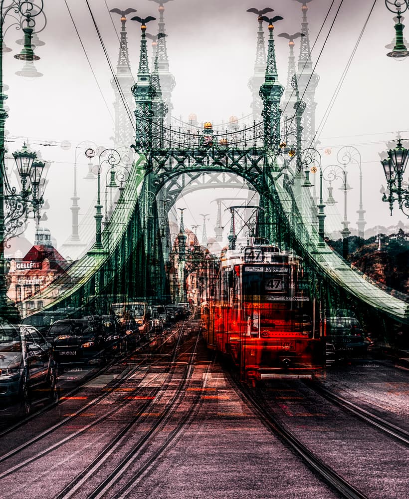 Budapest Liberty Bridge Tram by Carmine Chiriacò — canvas wall art