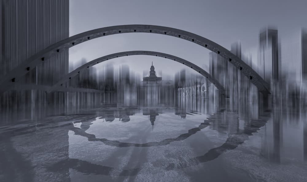 Serene City Reflections by Molly Fu APA — canvas wall art