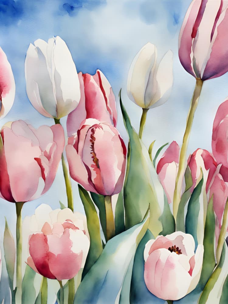 Watercolor Spring Tulips by Ohkimiko — canvas wall art