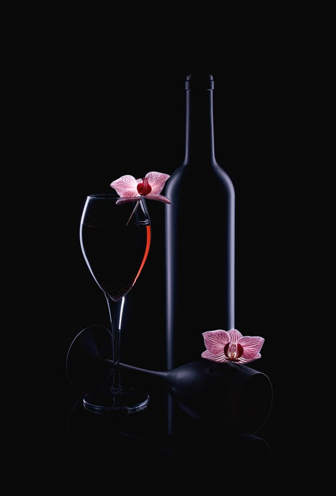 Elegant Wine and Orchids by Lydia Jacobs — canvas wall art