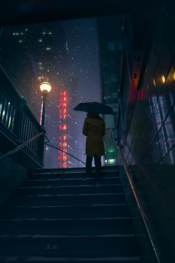 Snowy City Ascent by Javier de la Torre — canvas wall art