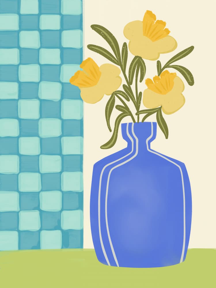 Yellow Flowers Blue Vase by Nikita Jariwala — canvas wall art