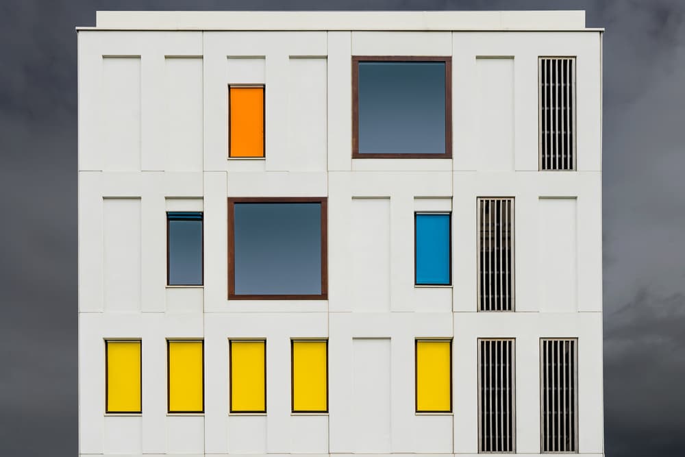 Colorful Geometric Facade by Luc Vangindertael (laGrange) — canvas wall art