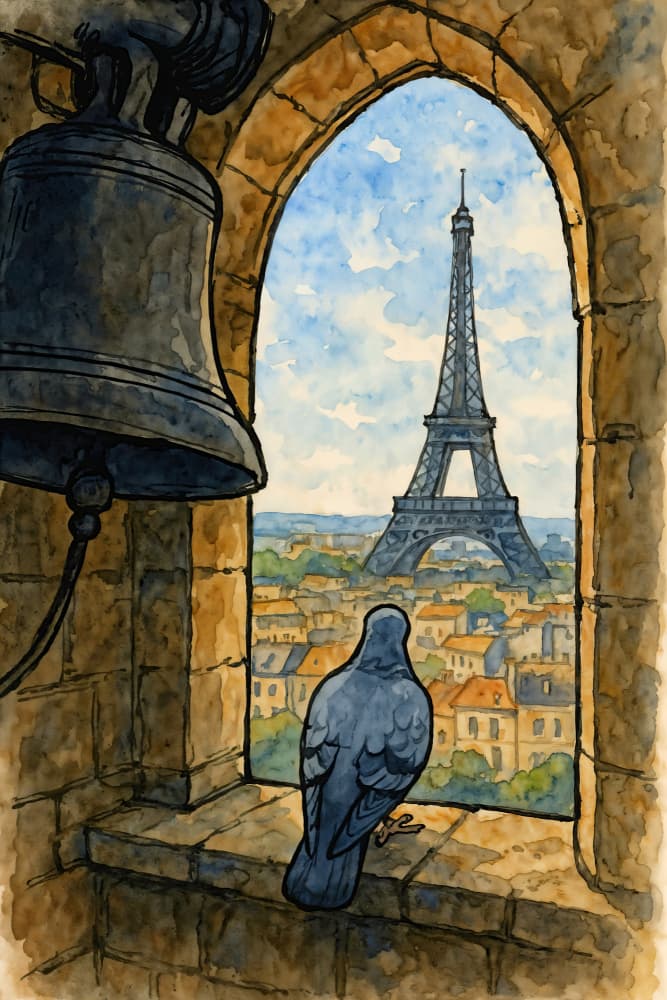 Paris Pigeon Bell Tower by Natalie Bruns — canvas wall art