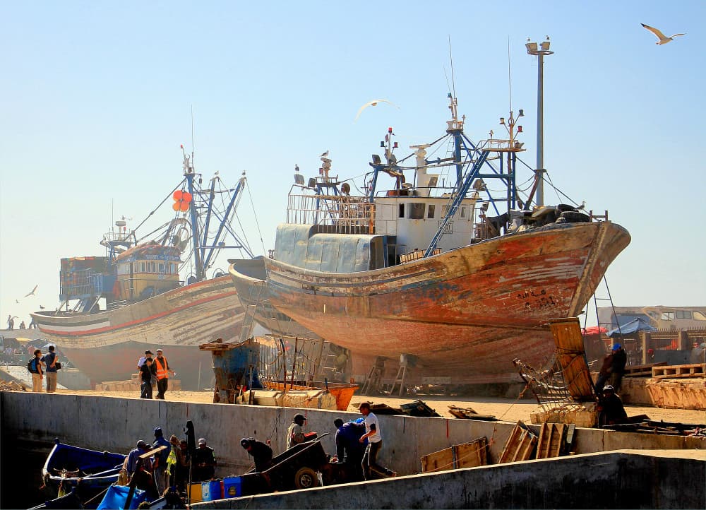 Busy Fishing Harbor by Aliza Riza — canvas wall art